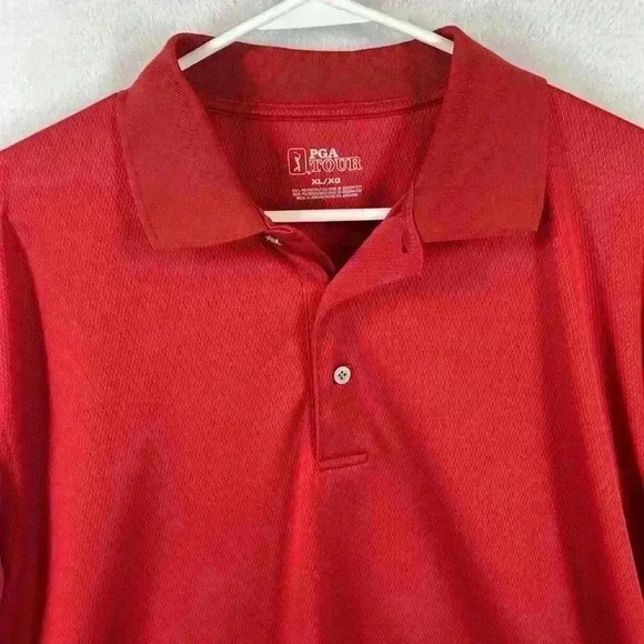 PGA Tour Men’s Polo Size XL Red Polyester Short Sleeves Christmas Golf Casual - Picture 3 of 8